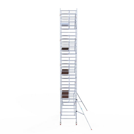 Euroscaffold Rolsteiger Euroscaffold Professional 135x305 10,2m werkhoogte carbon vloer tegen de gevel