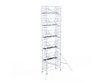Rolsteiger Euroscaffold Professional 135x305 12,2m werkhoogte carbon vloer tegen de gevel