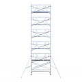 Euroscaffold Rolsteiger Euroscaffold Professional 135x305 12,2m werkhoogte carbon vloer tegen de gevel