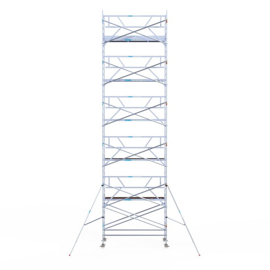 Euroscaffold Rolsteiger Euroscaffold Professional 135x305 12,2m werkhoogte carbon vloer tegen de gevel