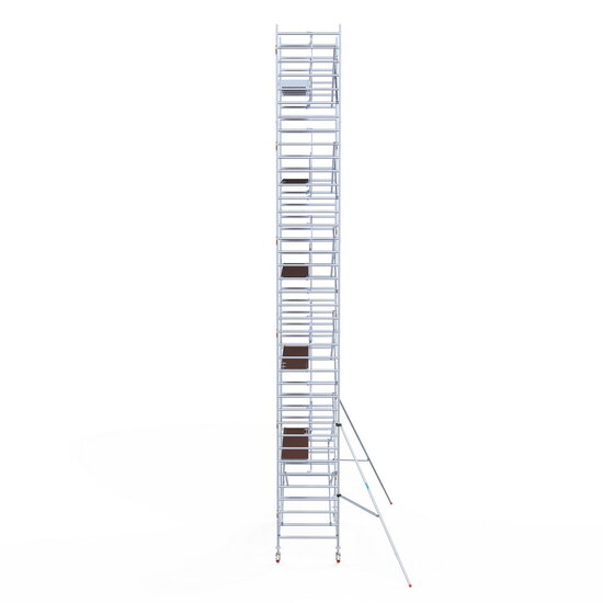 Euroscaffold Rolsteiger Euroscaffold Professional 135x305 12,2m werkhoogte carbon vloer tegen de gevel