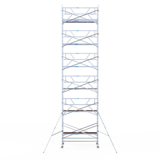 Euroscaffold Rolsteiger Euroscaffold Professional 135x305 13,2m werkhoogte carbon vloer tegen de gevel