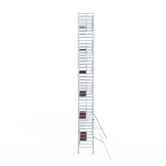 Euroscaffold Rolsteiger Euroscaffold Professional 135x305 13,2m werkhoogte carbon vloer tegen de gevel