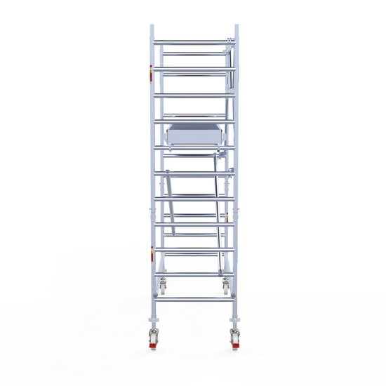 Euroscaffold Rolsteiger Euroscaffold Professional 90x250 4,2m werkhoogte carbon vloer tegen de gevel
