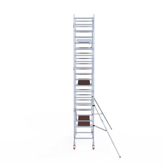 Euroscaffold Rolsteiger Euroscaffold Professional 90x250 7,2m werkhoogte carbon vloer tegen de gevel