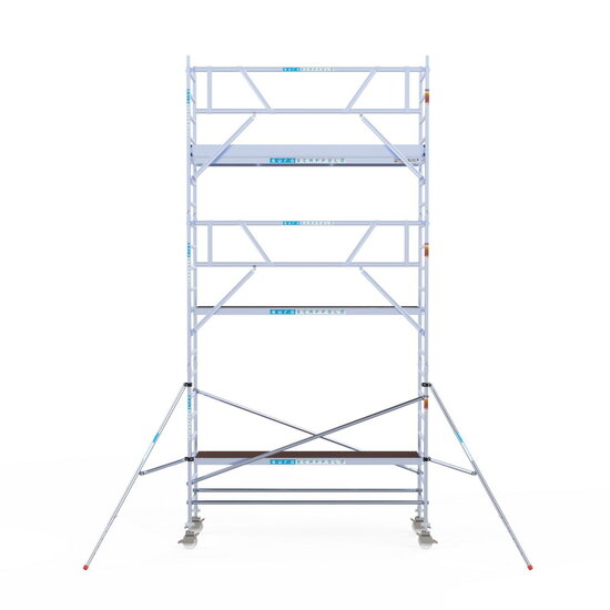 Euroscaffold Rolsteiger Euroscaffold Professional 90x305 7,2m werkhoogte carbon vloer tegen de gevel