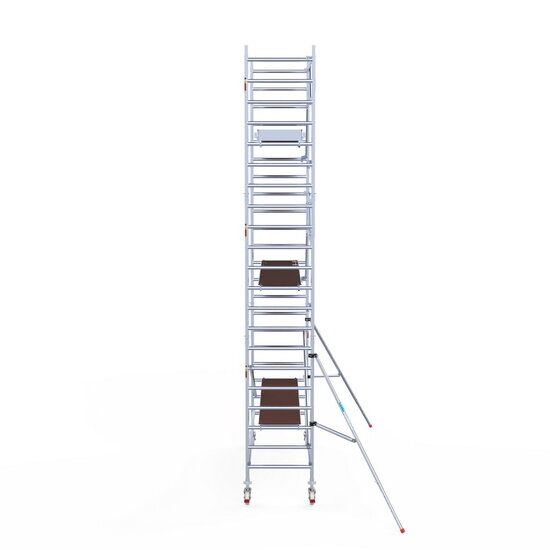 Euroscaffold Rolsteiger Euroscaffold Professional 90x305 7,2m werkhoogte carbon vloer tegen de gevel