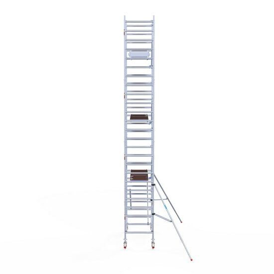 Euroscaffold Rolsteiger Euroscaffold Professional 90x190 8,2m werkhoogte carbon vloer tegen de gevel