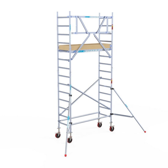 Euroscaffold Rolsteiger Euroscaffold Basic 75x190 5,2m werkhoogte tegen de gevel