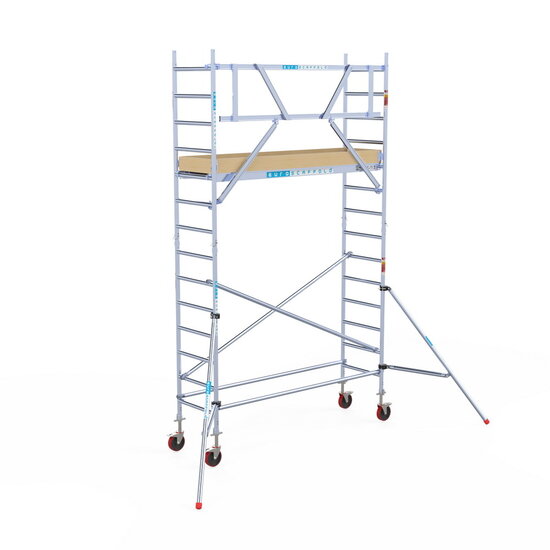 Euroscaffold Rolsteiger Euroscaffold Basic 75x250 5,2m werkhoogte carbon vloer tegen de gevel