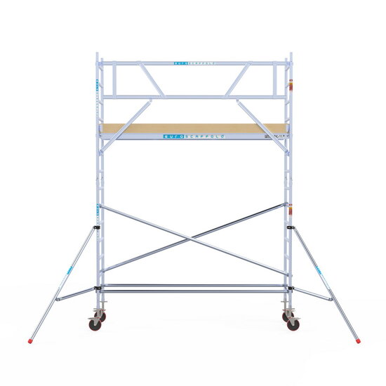 Euroscaffold Rolsteiger Euroscaffold Basic 75x305 5,2m werkhoogte carbon vloer tegen de gevel