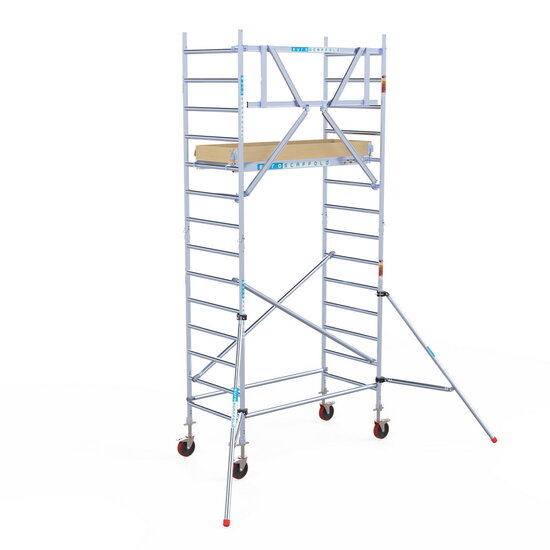 Euroscaffold Rolsteiger Euroscaffold Basic 90x190 5,2m werkhoogte carbon vloer tegen de gevel