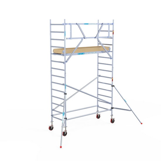 Euroscaffold Rolsteiger Euroscaffold Basic 90x250 5,2m werkhoogte carbon vloer tegen de gevel