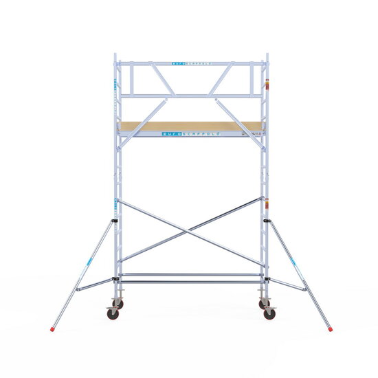 Euroscaffold Rolsteiger Euroscaffold Basic 90x250 5,2m werkhoogte carbon vloer tegen de gevel