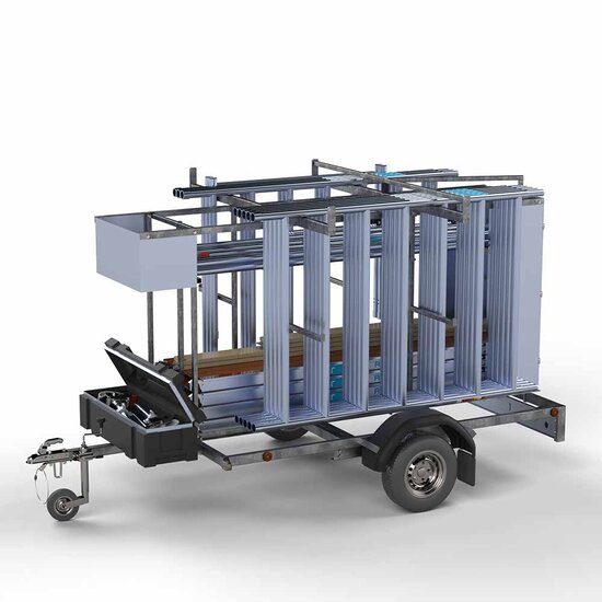 Euroscaffold Steigeraanhanger Afsluitbaar 250 + Rolsteiger Alumexx Light 135x250 10,2m werkhoogte