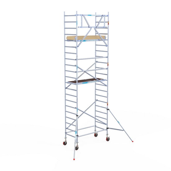 Euroscaffold Rolsteiger Euroscaffold Basic 90x190 7,2m werkhoogte carbon vloer tegen de gevel