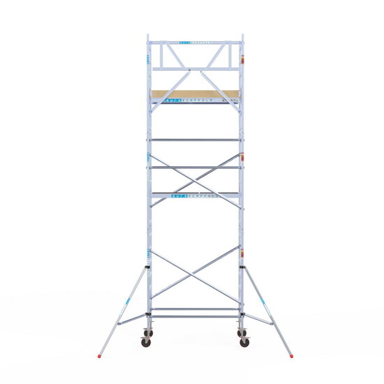 Euroscaffold Rolsteiger Euroscaffold Basic 90x190 7,2m werkhoogte carbon vloer tegen de gevel