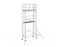 Rolsteiger Euroscaffold Basic 90x250 7,2m werkhoogte carbon vloer tegen de gevel