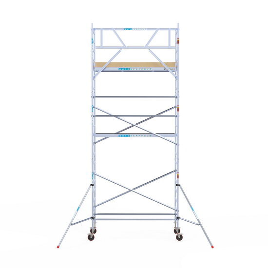 Euroscaffold Rolsteiger Euroscaffold Basic 90x250 7,2m werkhoogte carbon vloer tegen de gevel
