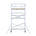Euroscaffold Rolsteiger Euroscaffold Basic 90x305 7,2m werkhoogte carbon vloer tegen de gevel