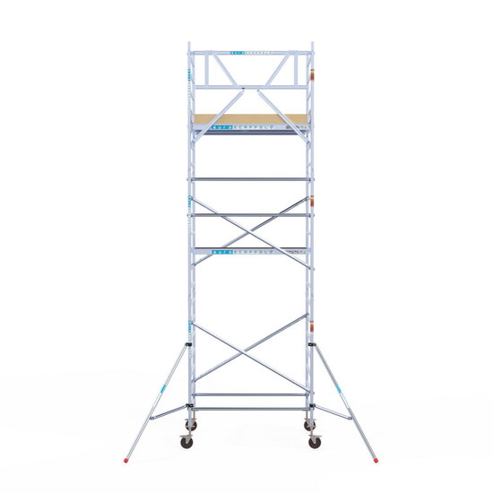 Euroscaffold Rolsteiger Euroscaffold Basic 135x190 7,2m werkhoogte carbon vloer tegen de gevel