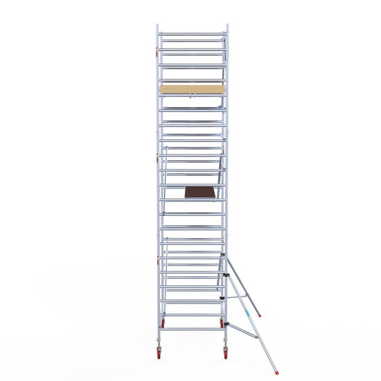 Euroscaffold Rolsteiger Euroscaffold Basic 135x190 7,2m werkhoogte carbon vloer tegen de gevel