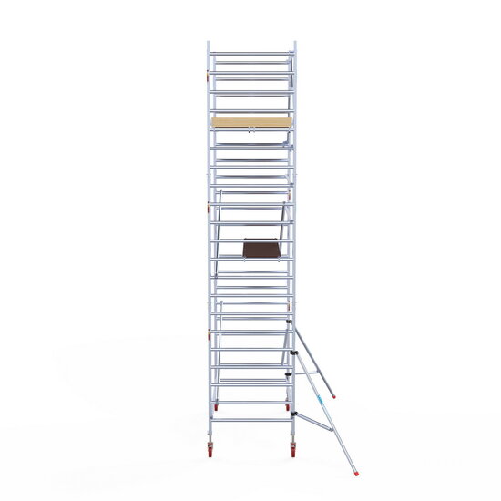 Euroscaffold Rolsteiger Euroscaffold Basic 135x250 7,2m werkhoogte carbon vloer tegen de gevel