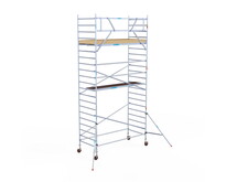 Rolsteiger Euroscaffold Basic 135x305 7,2m werkhoogte carbon vloer tegen de gevel