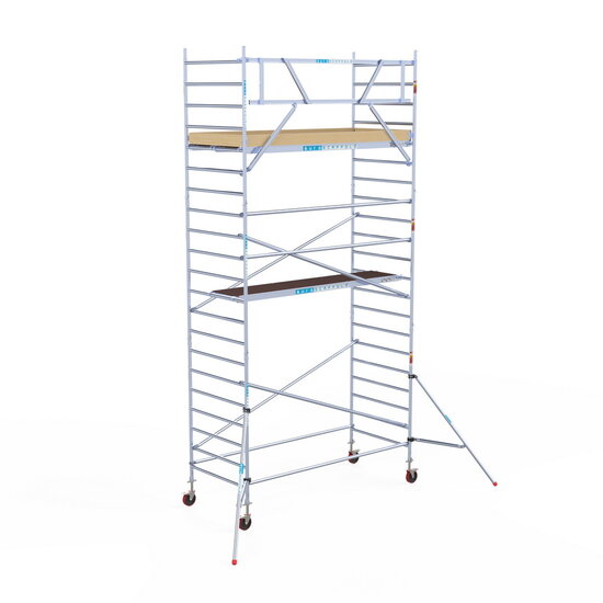 Euroscaffold Rolsteiger Euroscaffold Basic 135x305 7,2m werkhoogte carbon vloer tegen de gevel