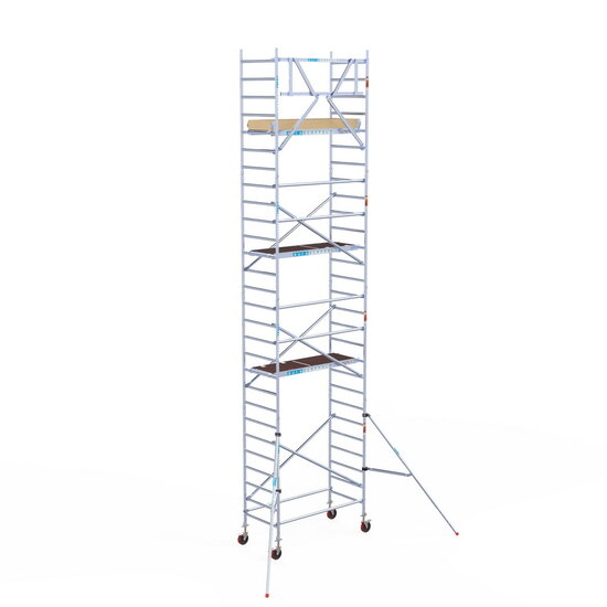 Euroscaffold Rolsteiger Euroscaffold Basic 90x190 9,2m werkhoogte carbon vloer tegen de gevel