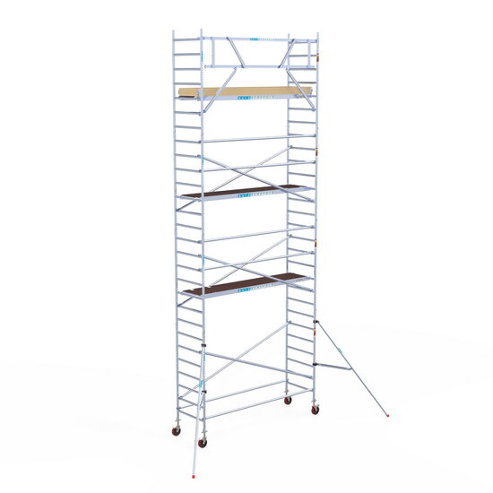 Euroscaffold Rolsteiger Euroscaffold Basic 90x305 9,2m werkhoogte carbon vloer tegen de gevel