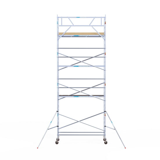 Euroscaffold Rolsteiger Euroscaffold Basic 90x305 9,2m werkhoogte carbon vloer tegen de gevel