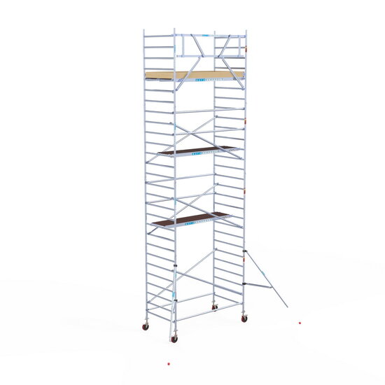 Euroscaffold Rolsteiger Euroscaffold Basic 135x250 9,2m werkhoogte carbon vloer tegen de gevel