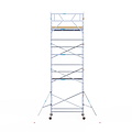 Euroscaffold Rolsteiger Euroscaffold Basic 135x250 9,2m werkhoogte carbon vloer tegen de gevel