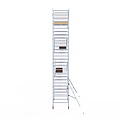 Euroscaffold Rolsteiger Euroscaffold Basic 135x250 9,2m werkhoogte carbon vloer tegen de gevel