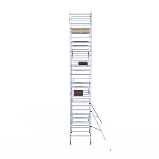 Euroscaffold Rolsteiger Euroscaffold Basic 135x250 9,2m werkhoogte carbon vloer tegen de gevel