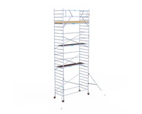 Rolsteiger Euroscaffold Basic 135x305 9,2m werkhoogte carbon vloer tegen de gevel