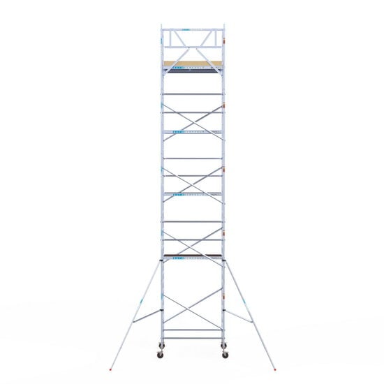 Euroscaffold Rolsteiger Euroscaffold Basic 135x190 11,2m werkhoogte tegen de gevel