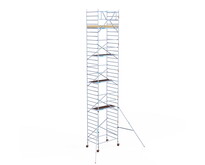 Rolsteiger Euroscaffold Basic 135x190 11,2m werkhoogte carbon vloer tegen de gevel