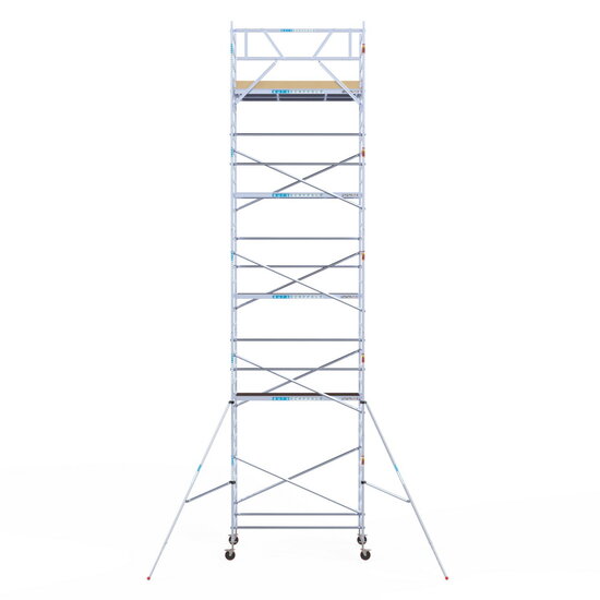 Euroscaffold Rolsteiger Euroscaffold Basic 135x250 11,2m werkhoogte carbon vloer tegen de gevel