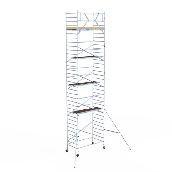 Euroscaffold Rolsteiger Euroscaffold Basic 135x250 11,2m werkhoogte carbon vloer tegen de gevel