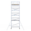 Euroscaffold Rolsteiger Euroscaffold Basic 135x305 11,2m werkhoogte tegen de gevel