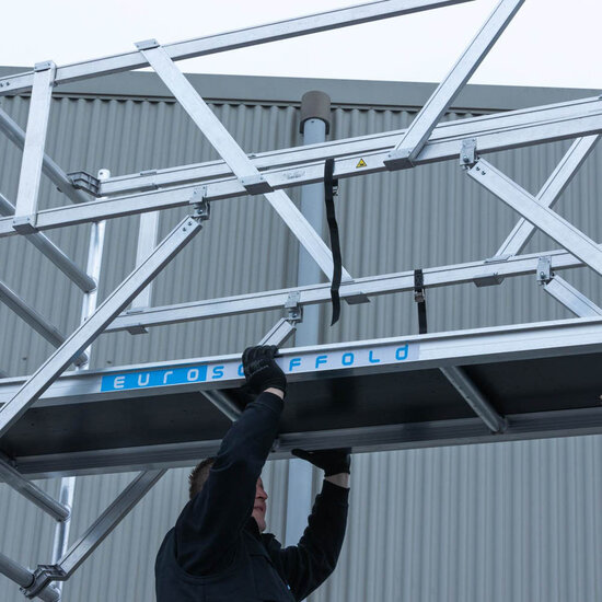 Euroscaffold Rolsteiger Euroscaffold Original 75x250 4,2m werkhoogte carbon vloer tegen de gevel