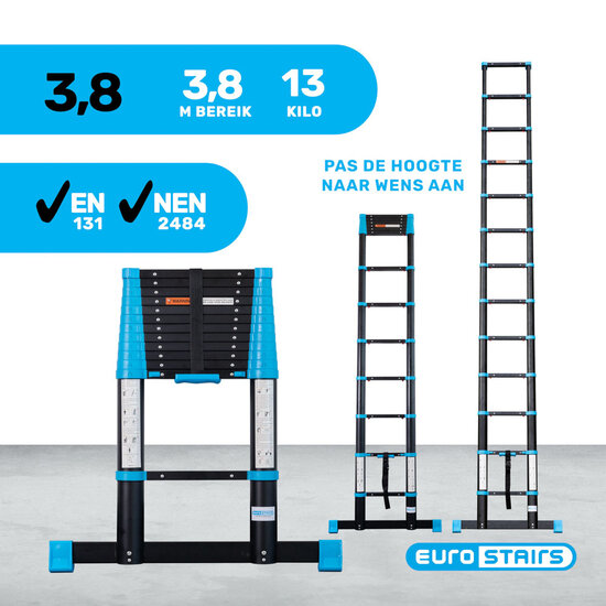 Eurostairs Telescoopladder Black 'n Blue Professioneel 3,8 meter met softclose