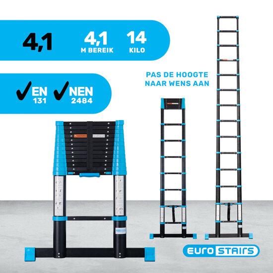 Eurostairs Telescoopladder Black 'n Blue Professioneel 4,1 meter met softclose