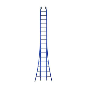 Eurostairs opsteek ladder dubbel uitgebogen 2x16 BLAUW + gevelrollen