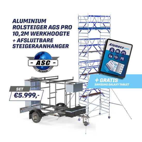 ASC Steigeraanhanger 250 afsluitbaar + ASC AGS 135x250x10,2m werkhoogte