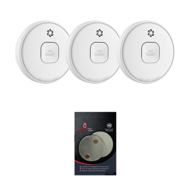 FireDiscounter Smoke detector budget pack 1 - 3x Elro FS201011 with magnetic mounting sets