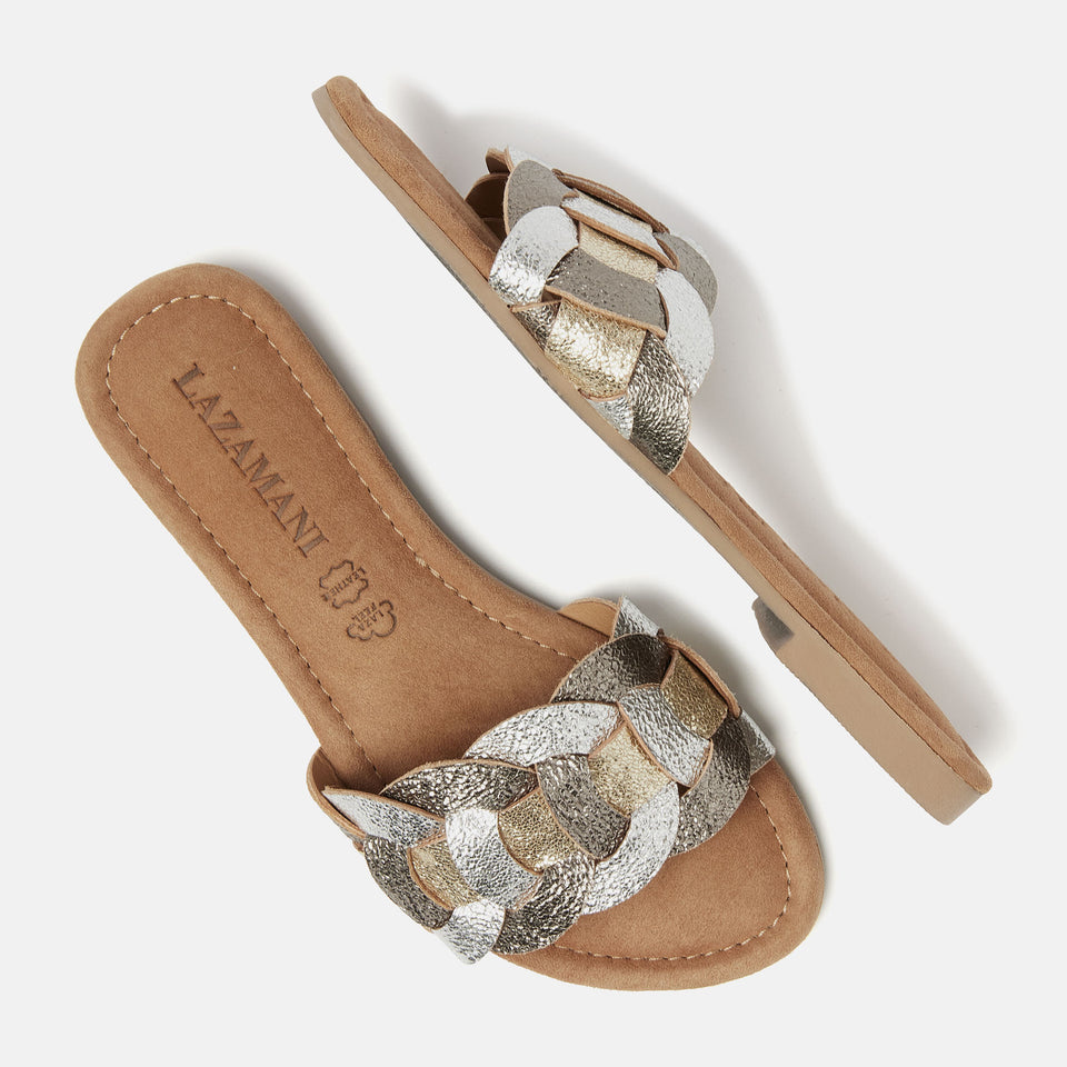 Lazamani Pewter gevlochten mona slippers