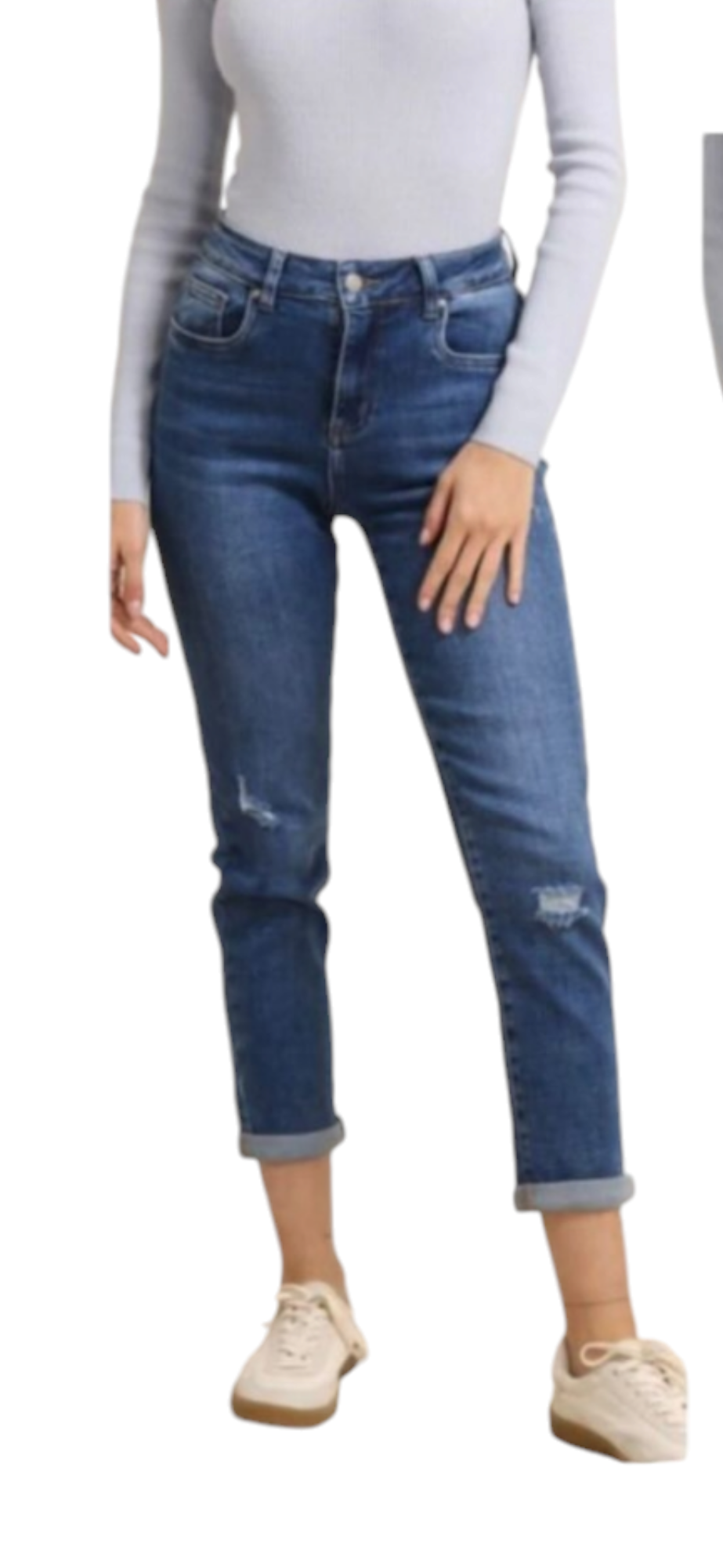 Hello miss Blauwe momfit jeans scheurtjes